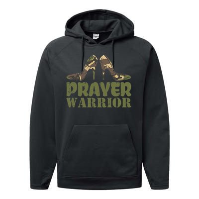 Camo Heels Prayer Warrior Faith God Jesus Performance Fleece Hoodie