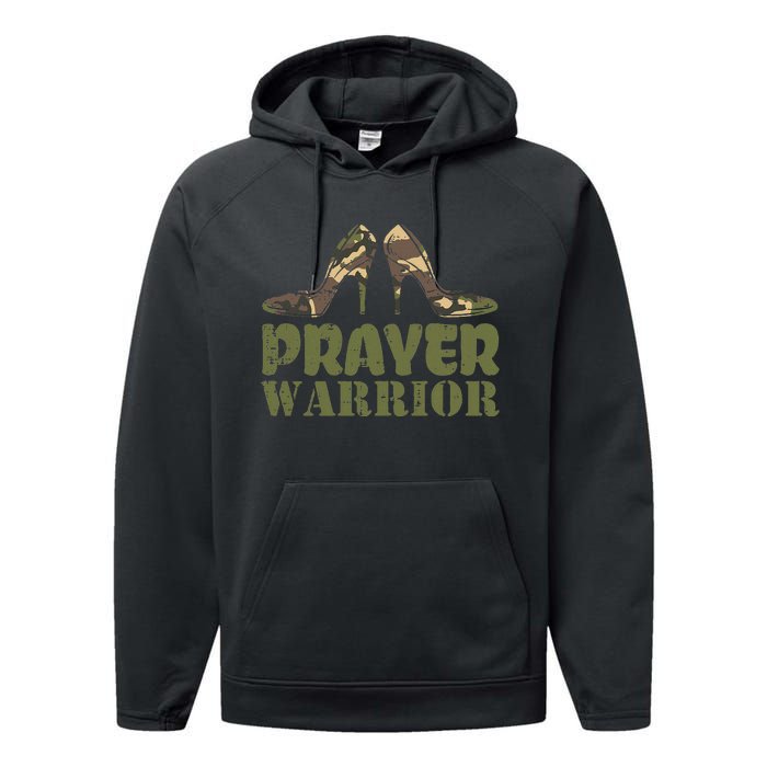 Camo Heels Prayer Warrior Faith God Jesus Performance Fleece Hoodie