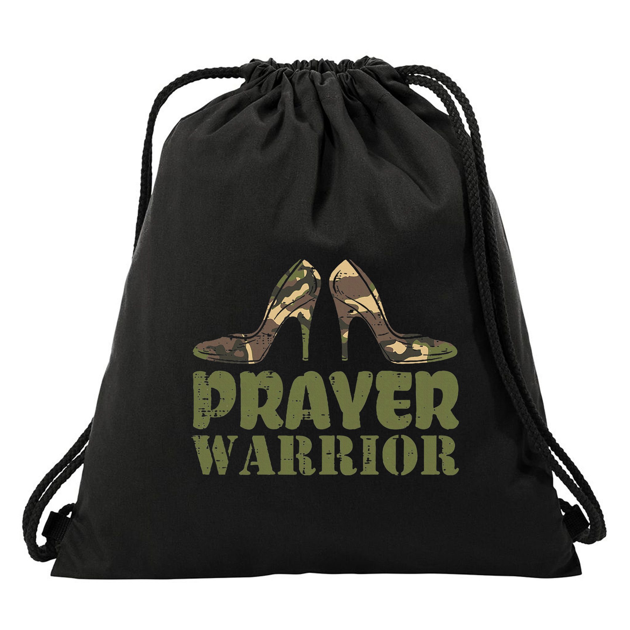 Camo Heels Prayer Warrior Faith God Jesus Drawstring Bag