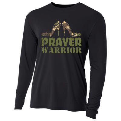 Camo Heels Prayer Warrior Faith God Jesus Cooling Performance Long Sleeve Crew