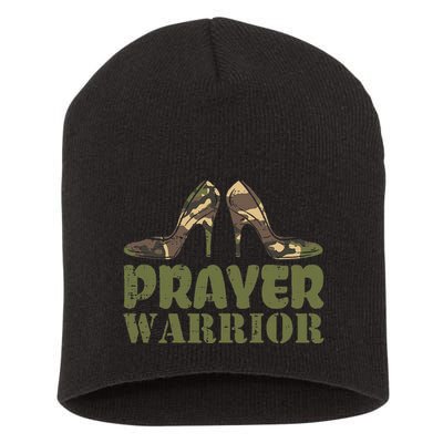 Camo Heels Prayer Warrior Faith God Jesus Short Acrylic Beanie