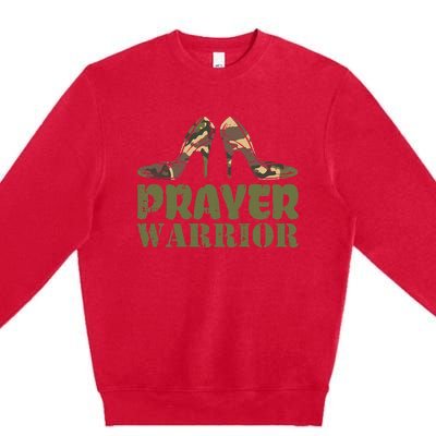 Camo Heels Prayer Warrior Faith God Jesus Premium Crewneck Sweatshirt