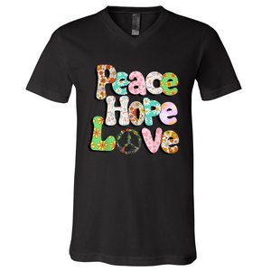 Colorful Halloween Peace Sign Love 60s 70s Hippie Costume V-Neck T-Shirt