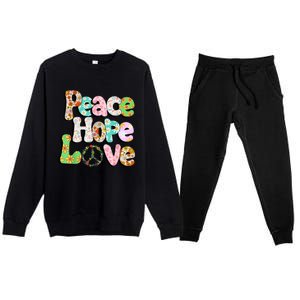 Colorful Halloween Peace Sign Love 60s 70s Hippie Costume Premium Crewneck Sweatsuit Set