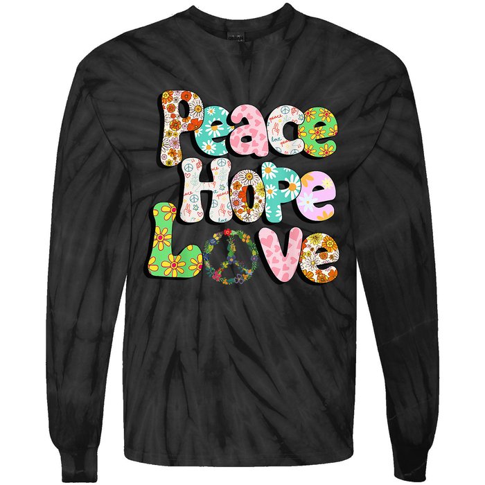 Colorful Halloween Peace Sign Love 60s 70s Hippie Costume Tie-Dye Long Sleeve Shirt