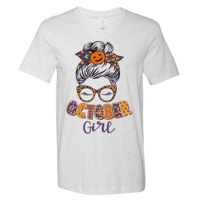 Cute Halloween Patterns October Girl V-Neck T-Shirt