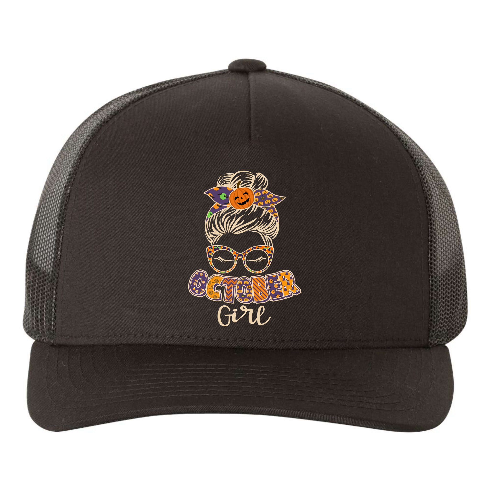 Cute Halloween Patterns October Girl Yupoong Adult 5-Panel Trucker Hat