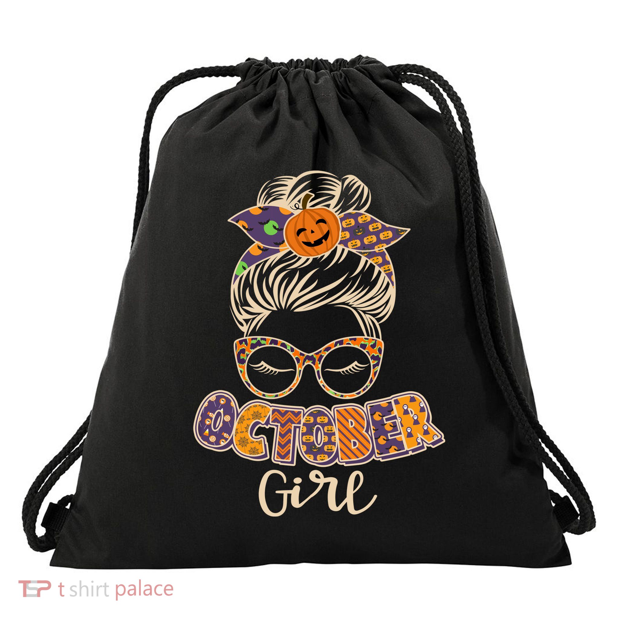 Cute Halloween Patterns October Girl Drawstring Bag