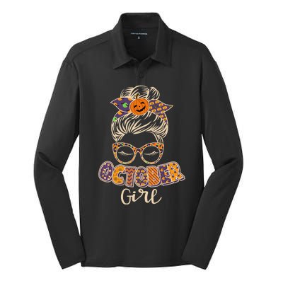 Cute Halloween Patterns October Girl Silk Touch Performance Long Sleeve Polo