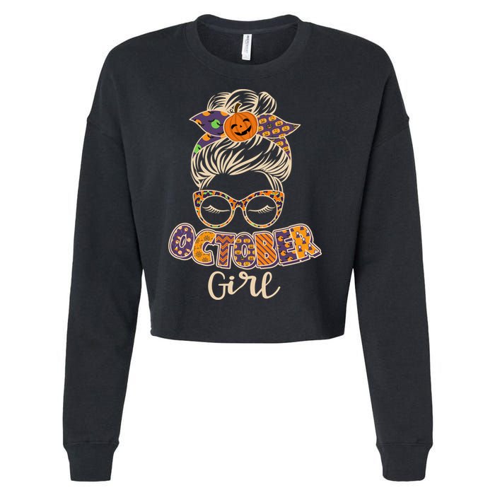 Cute Halloween Patterns October Girl Cropped Pullover Crew