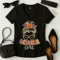 Cute Halloween Patterns October Girl Women's V-Neck T-Shirt