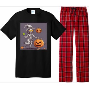 Cute Halloween Pickleball Mummy Witch With Pumpkins Gift Pajama Set