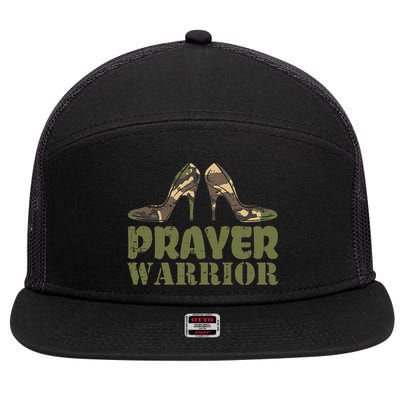 Camo Heels Prayer Warrior Faith God Jesus Christian 7 Panel Mesh Trucker Snapback Hat