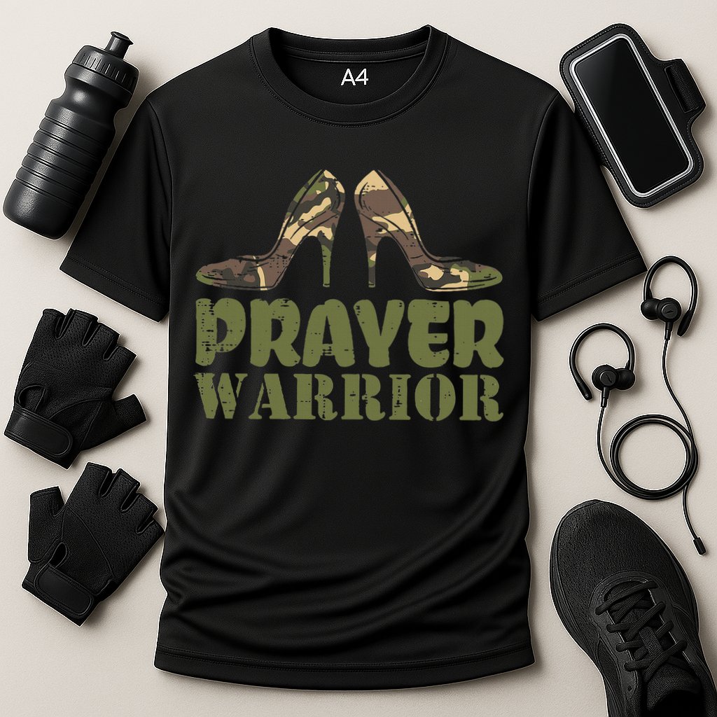 Camo Heels Prayer Warrior Faith God Jesus Christian Cooling Performance Crew T-Shirt