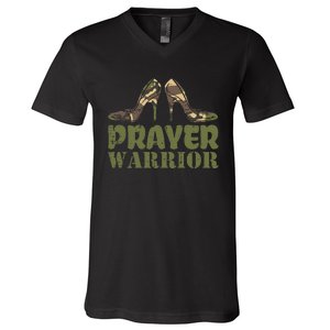 Camo Heels Prayer Warrior Faith God Jesus Christian V-Neck T-Shirt