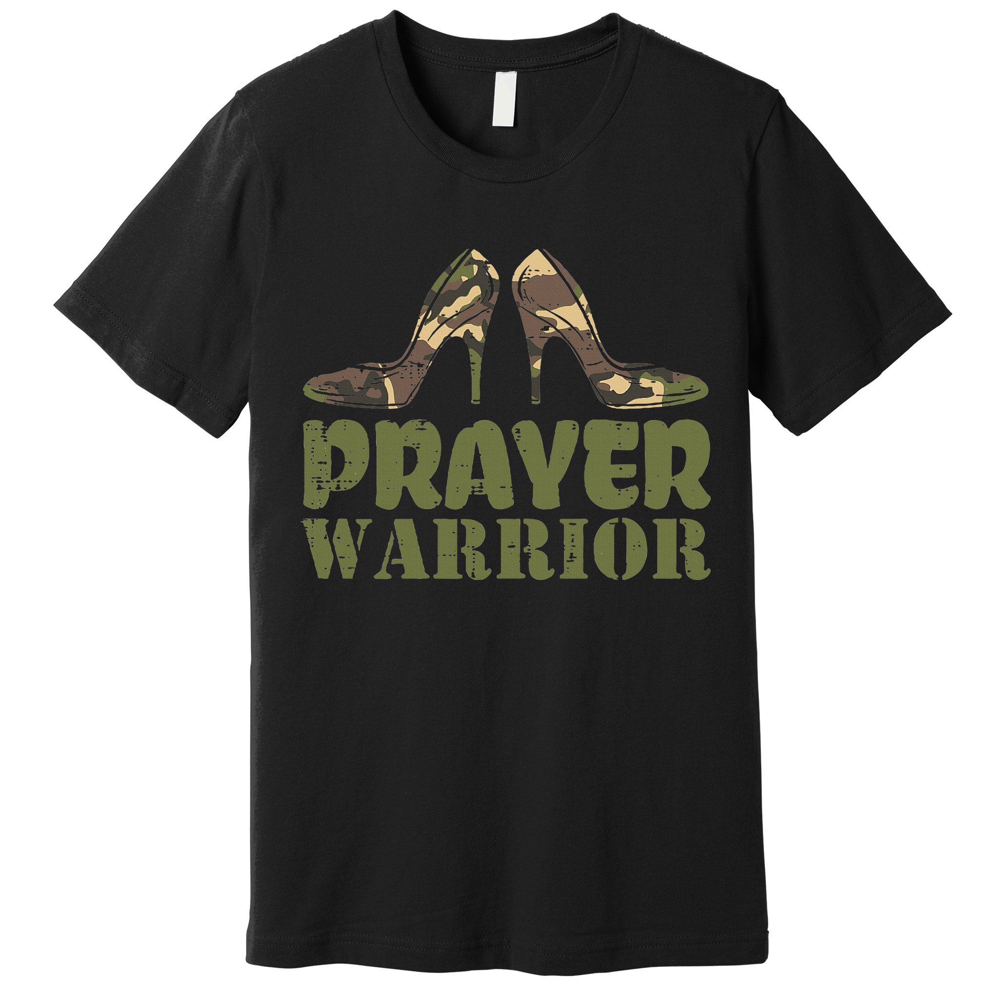 Camo Heels Prayer Warrior Faith God Jesus Christian Premium T-Shirt