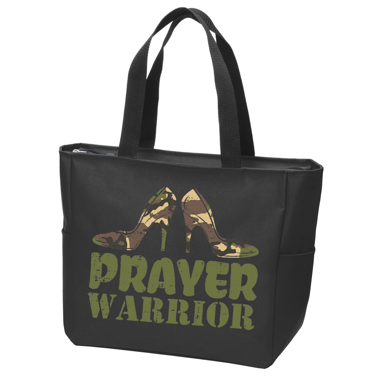 Camo Heels Prayer Warrior Faith God Jesus Christian Zip Tote Bag