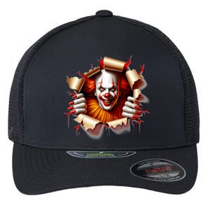 Creepy Halloween Peeking Through Clown Flexfit Unipanel Trucker Cap