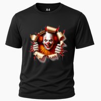 Creepy Halloween Peeking Through Clown Cooling Performance Crew T-Shirt