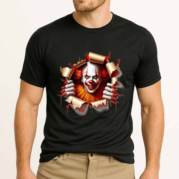 Creepy Halloween Peeking Through Clown Cooling Performance Crew T-Shirt