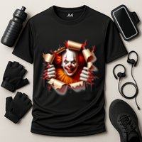 Creepy Halloween Peeking Through Clown Cooling Performance Crew T-Shirt