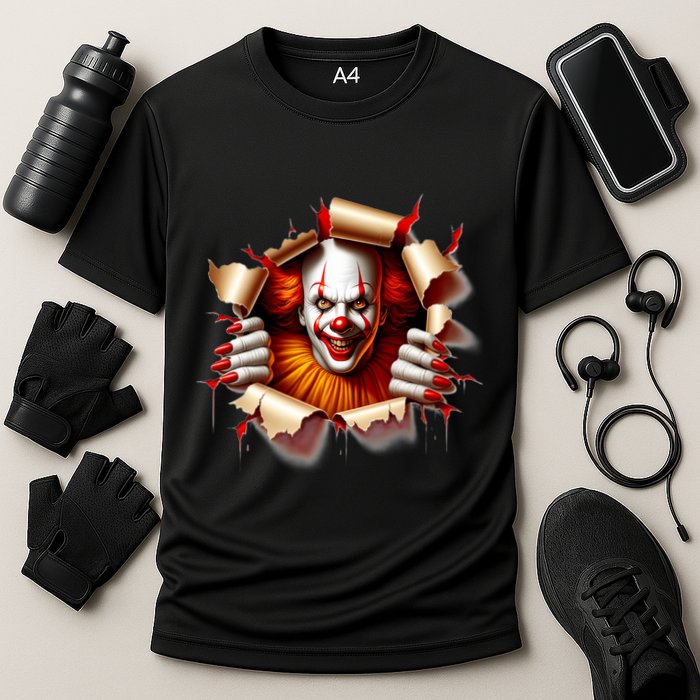 Creepy Halloween Peeking Through Clown Cooling Performance Crew T-Shirt