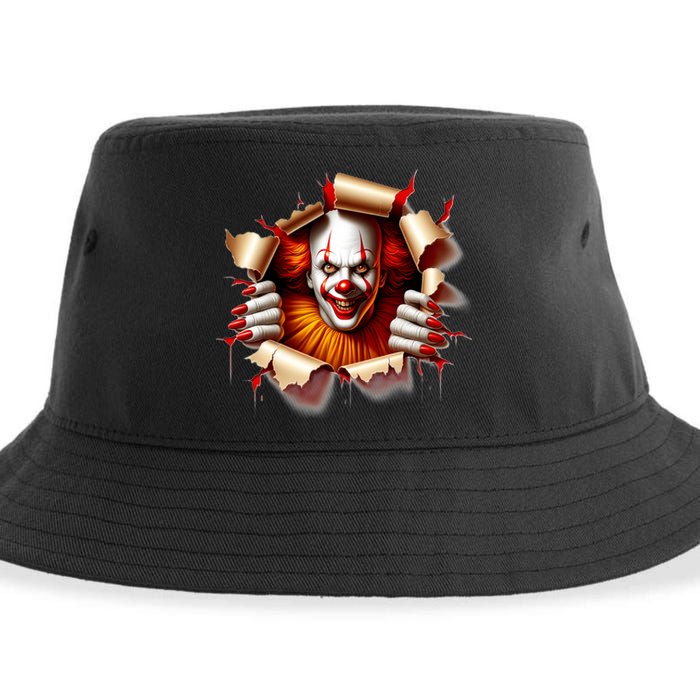 Creepy Halloween Peeking Through Clown Sustainable Bucket Hat