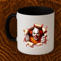 Creepy Halloween Peeking Through Clown Mug