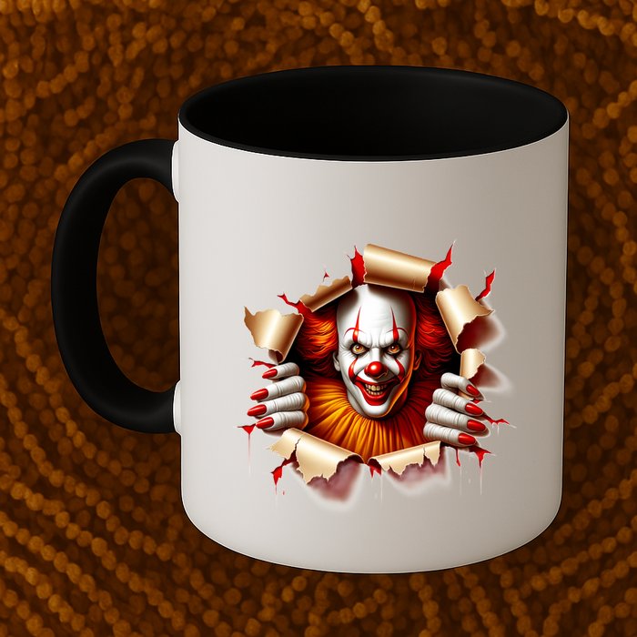 Creepy Halloween Peeking Through Clown Mug