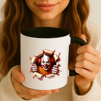 Creepy Halloween Peeking Through Clown Mug