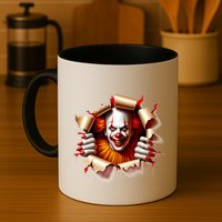 Creepy Halloween Peeking Through Clown Mug