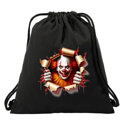 Creepy Halloween Peeking Through Clown Drawstring Bag