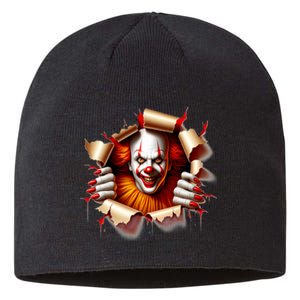 Creepy Halloween Peeking Through Clown Sustainable Beanie