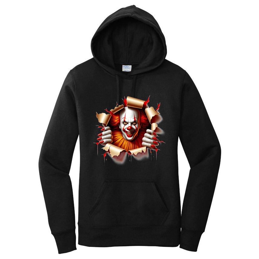 Creepy Halloween Peeking Through Clown Women's Pullover Hoodie