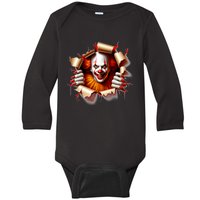 Creepy Halloween Peeking Through Clown Baby Long Sleeve Bodysuit