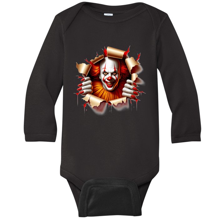 Creepy Halloween Peeking Through Clown Baby Long Sleeve Bodysuit