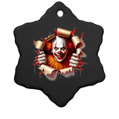 Creepy Halloween Peeking Through Clown Ceramic Star Ornament