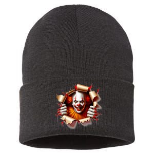 Creepy Halloween Peeking Through Clown Sustainable Knit Beanie