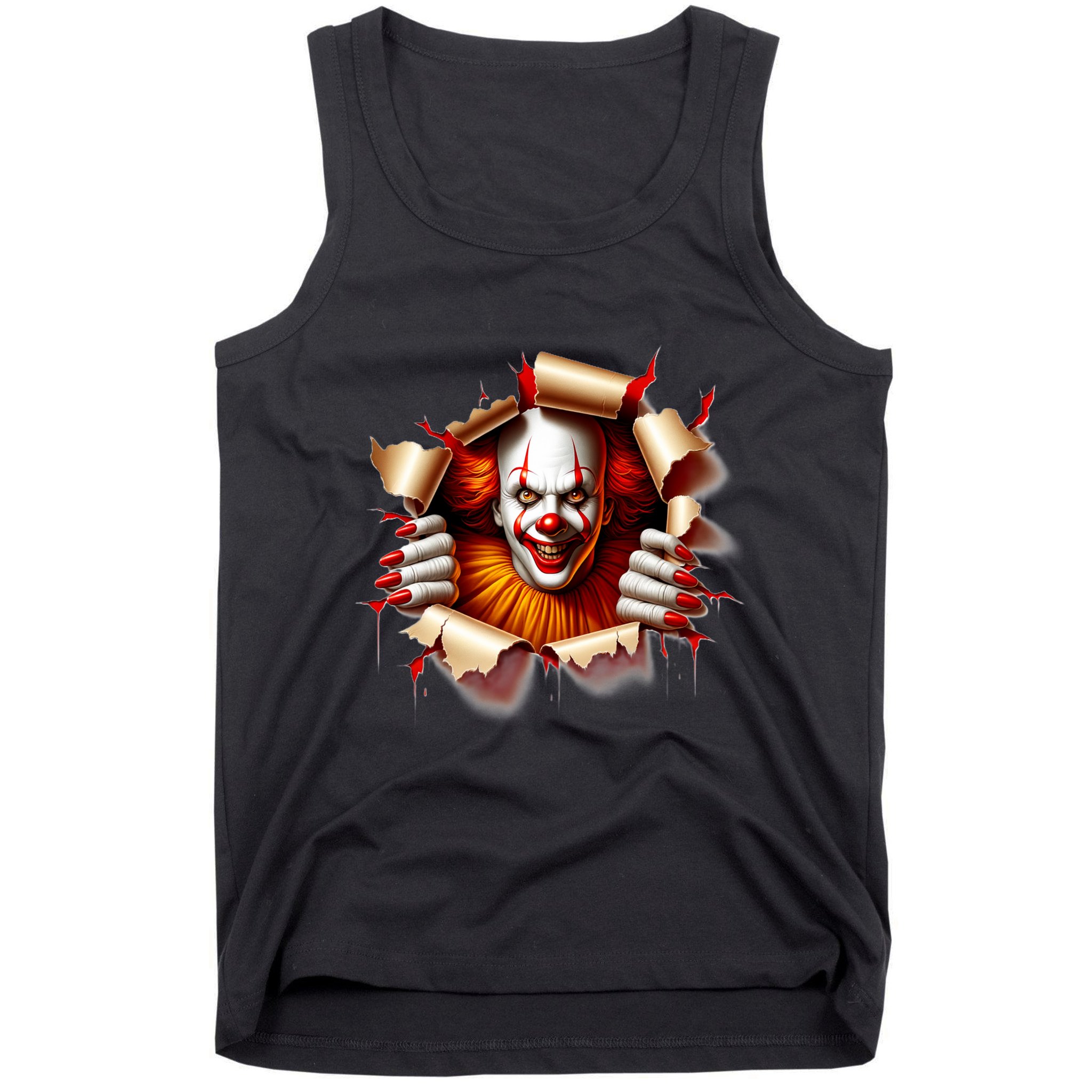 Creepy Halloween Peeking Through Clown Tank Top