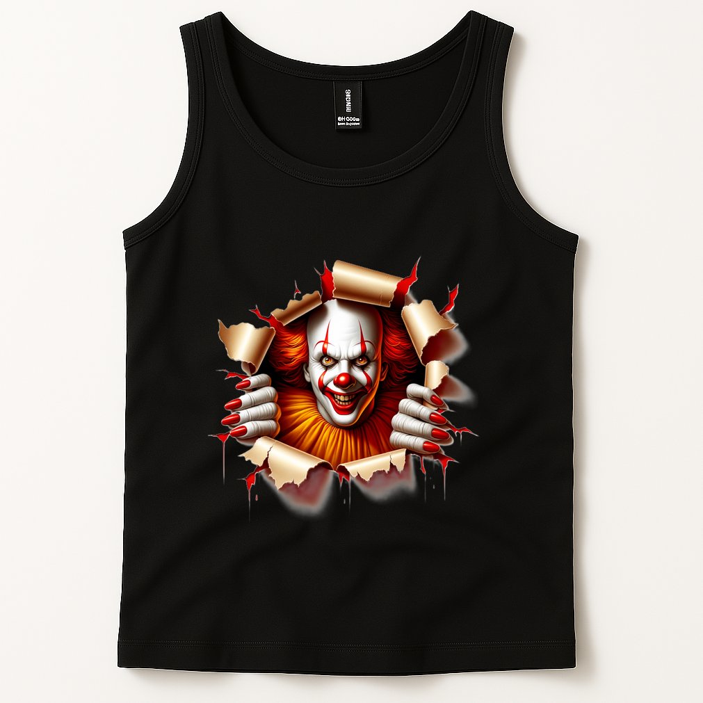 Creepy Halloween Peeking Through Clown Tank Top