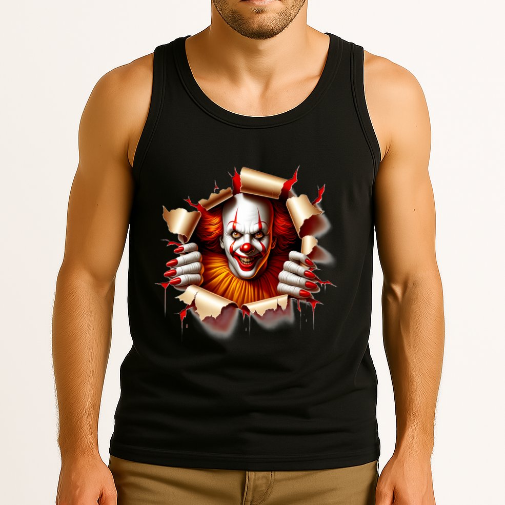 Creepy Halloween Peeking Through Clown Tank Top