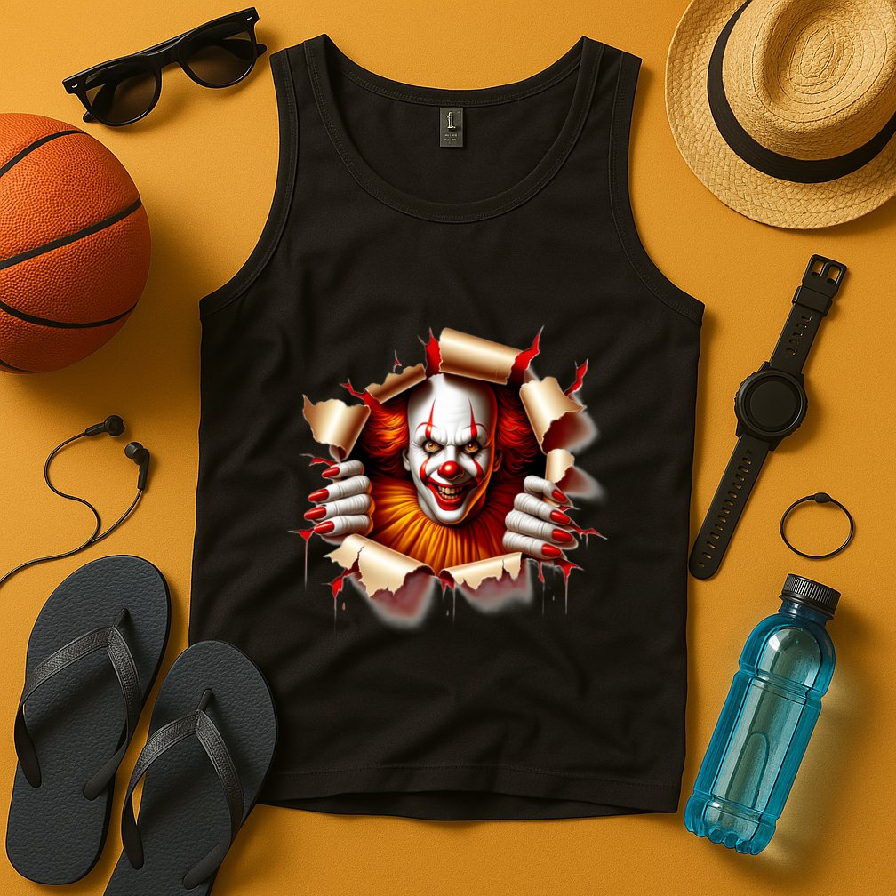 Creepy Halloween Peeking Through Clown Tank Top