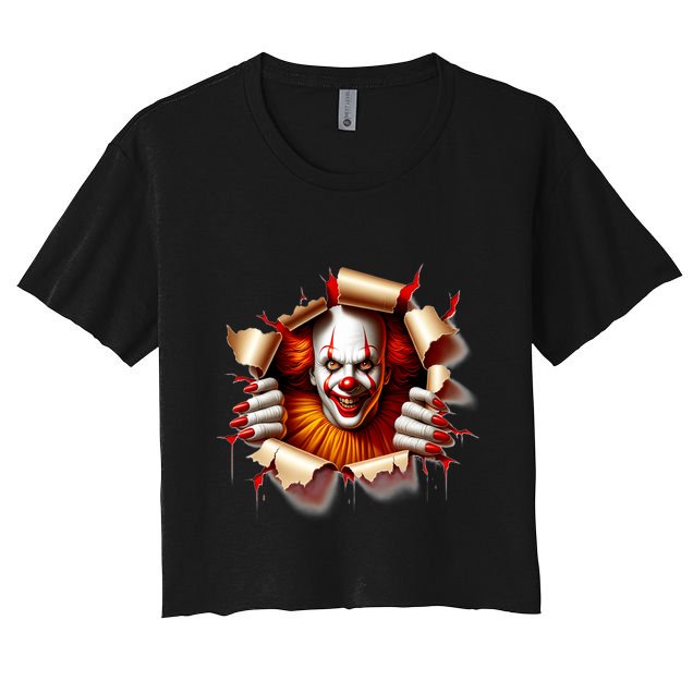 Creepy Halloween Peeking Through Clown Crop Top