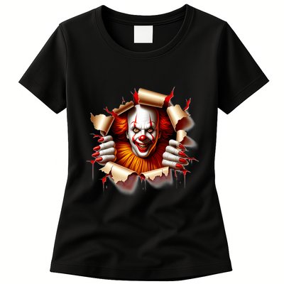 Creepy Halloween Peeking Through Clown Womens T-Shirt