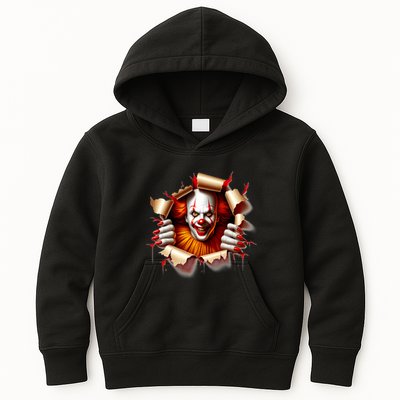 Creepy Halloween Peeking Through Clown Kids Hoodie