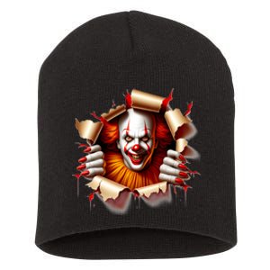 Creepy Halloween Peeking Through Clown Short Acrylic Beanie