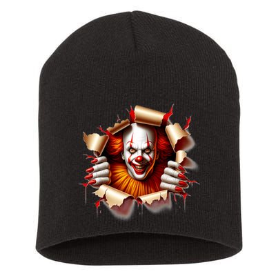 Creepy Halloween Peeking Through Clown Short Acrylic Beanie