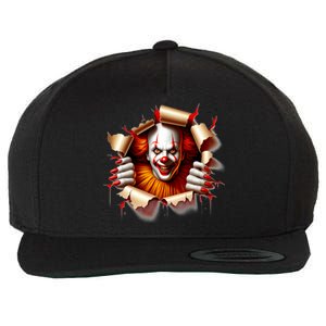 Creepy Halloween Peeking Through Clown Wool Snapback Cap