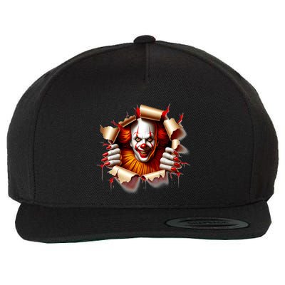 Creepy Halloween Peeking Through Clown Wool Snapback Cap