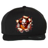 Creepy Halloween Peeking Through Clown Wool Snapback Cap